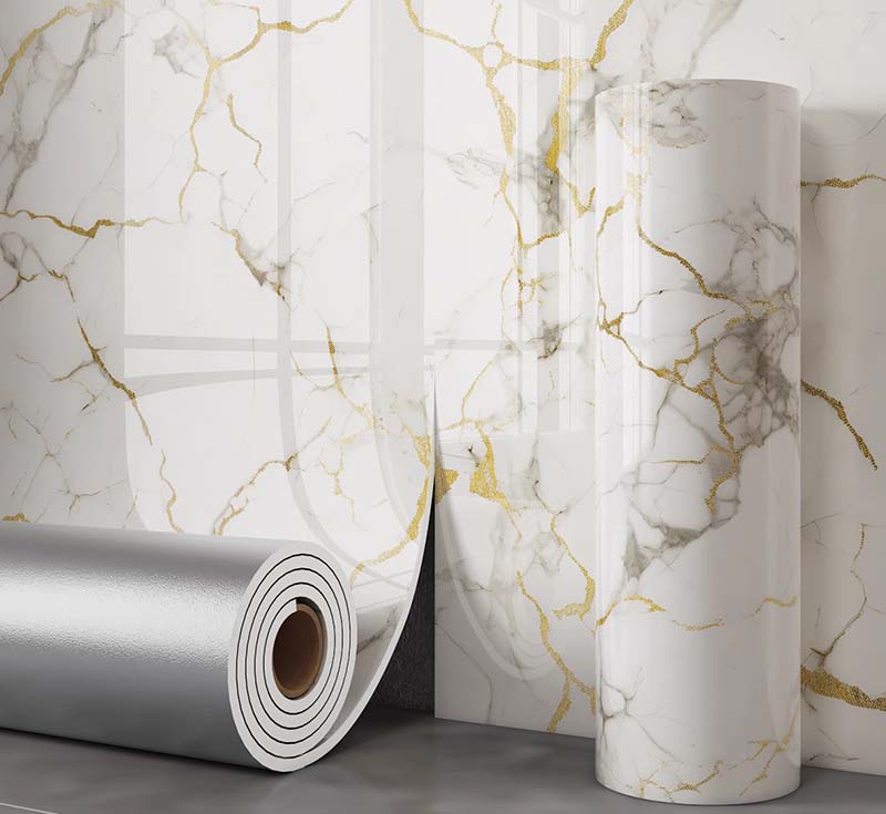 Foam Self-Adhesive wall sticker,white glossy marble design3