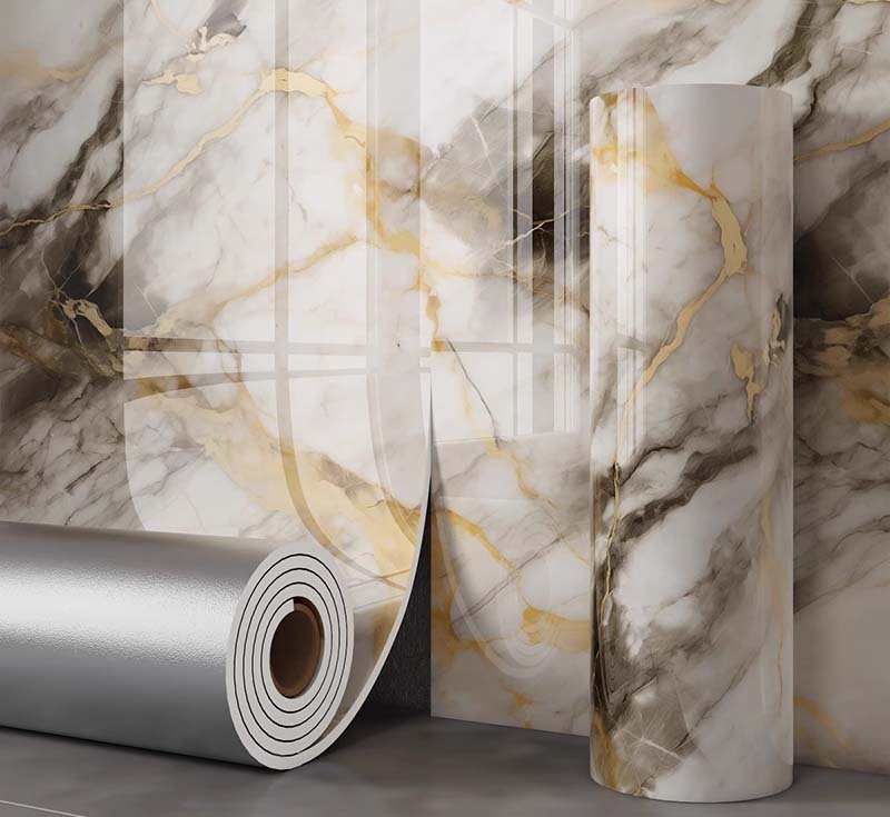 Foam Self-Adhesive wall sticker,white glossy marble design4