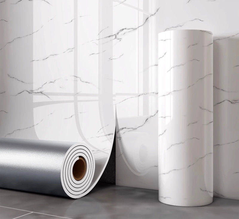 Elegant White Thickened Shiny Peel and Stick Self-Adhesive Marble Roll Wall Sticker for Decoration