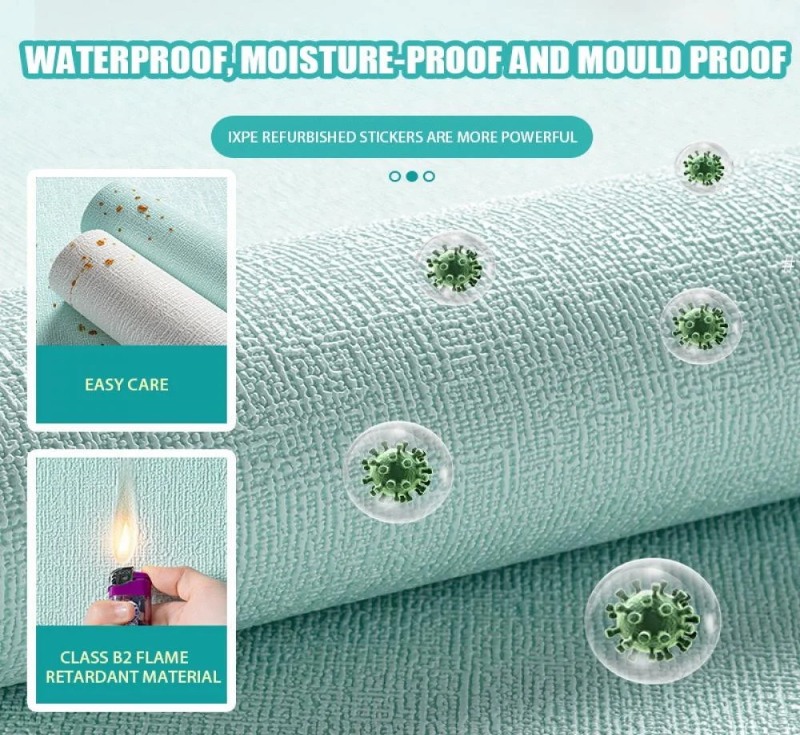 Cheap Light Blue Linen Grasscloth Peel and Stick Wallpaper Vinyl Self Adhesive Removable Wallpaper